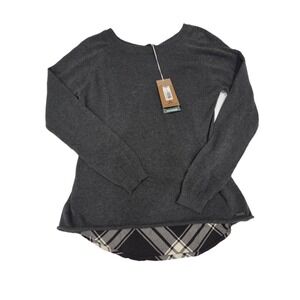 PrAna Sweater Knit Women's Size Small Gray White Black Plaid Back NWT MSRP $89
